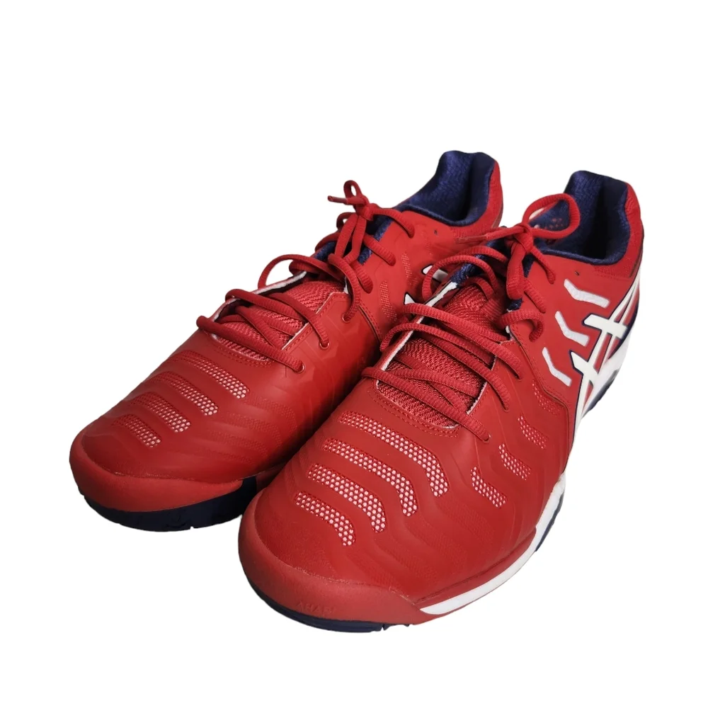 ASICS Mens Gel-Resolution 7 Tennis Shoe Red/White/Indigo Blue Size 15
